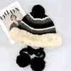 Sombrero de Aviador de Felpa a Rayas Estilo Fair Isle Nuevo para Otoño e Invierno, Espesado para Calidez y Protección contra el Frío, Sombrero Cerrado para Mujer