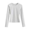 Camiseta feminina justa com gola redonda pequena, estilo Kardashian europeu e americano, nova cor sólida, top justo de celebridade da Internet