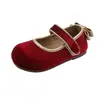 Zapatos Pequeños de Cuero Estilo Francés 2026 Primavera y Otoño Nuevos Estilo Coreano Zapatos de Botón con Lazo de Niña Zapatos Planos de Terciopelo con Suela Suave