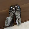 Versión de piel de oveja~Zapatos planos de mujer de punta redonda con tachuelas de estilo vintage, para ir al trabajo, elegantes bailarinas planas