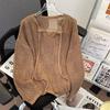 Suéter solto de gola V com detalhes vazados e manga longa, novo para o verão, para casais, design fino, estilo preguiçoso, suéter de tendência nicho T