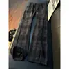 Pantalones de pana con estampado de cuadros tie-dye oscuro para hombre, nuevo diseño, estilo retro, pierna recta, estilo perezoso, caída, pantalones casuales