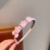 Diadema de tela con diseño de conejito de dibujos animados y flor, con dientes, antideslizante, adecuada para niños, versátil, no daña el cabello, accesorio para el cabello