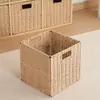 Cesta de almacenamiento tejida de ratán creativa, plegable y simple, cesta cuadrada para ropa sucia, juguetes y bocadillos
