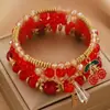 Pulsera de Cristal con Cuentas Creativas Transfronteriza, Set de 4 Piezas con Colgante de Cereza, Pulsera Estilo Bohemio al por Mayor