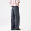 Calça Larga Masculina Estilo Old Money 2026, Jeans de Sarja Crua Casual de Corte Reto Soltinho para o Verão