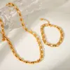 Estilo Europeu e Americano Moda Textura Artesanal Colar de Aço Inoxidável Pulseira de Aço Titânio Dourado 18K Feminina Elegante Tendência Não Desbota