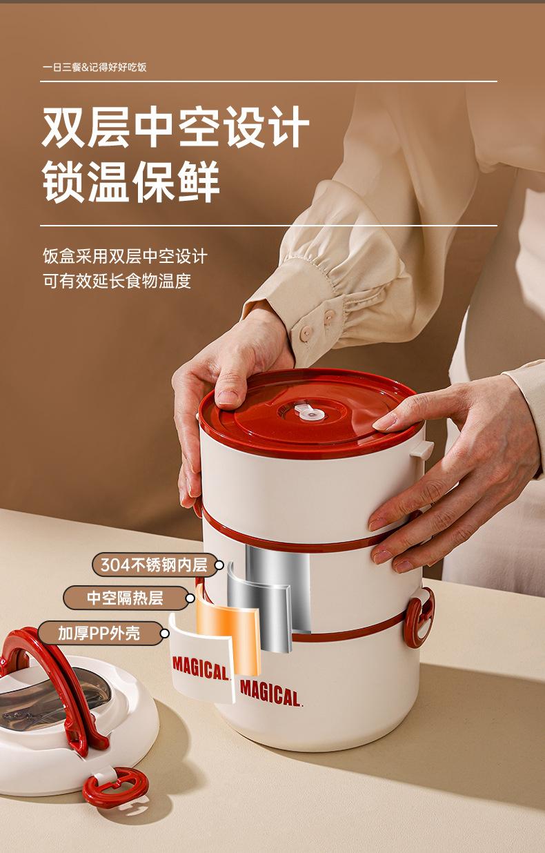 森乐圆形多层饭盒（红白）_16
