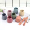 Ins Set de Vajilla Suplemento Alimenticio para Bebés Suministros para Bebés Cuchara de Silicona Pegajosa Niños Comida Grado Alimenticio Taza de Silicona Cuchara Pegajosa