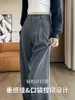 Calças casuais femininas de primavera e outono, corte slim, cintura alta, perna reta, com bolsos plissados, adequadas para o local de trabalho formal, oferecendo um visual casual sofisticado.