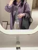 Camisa de Algodón Puro Morado Dopamina para Mujer, Nueva Simple de Otoño Holgada Casual Versátil Adelgazante Camisa Chaqueta Cubre Todo