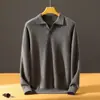 Suéter de Tricô Masculino Baicai Outono/Inverno 100% Caxemira Pura Gola Seagull Cor Sólida Manga Longa, Casual de Negócios Leve