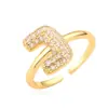 Austrália e antigo venda cruzada de nicho de luxo banhado a cobre ouro 18K 26 letras inglesas anel de zircônia anel joker feminino