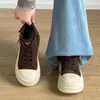 Tênis de Lona de Cano Alto com Sola Grossa Estilo Coreano 2026 Nova Moda Cadarço Zíper Lateral Tênis Casuais Simples para Mulheres