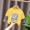 Camiseta de Manga Larga 100% Algodón para Niño 2025 Primavera y Otoño Nueva Camiseta Falsa de Dos Piezas Cosida para Bebé Niño Top Casual