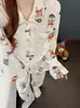 Novo Pijama com Gola Peter Pan para Mulheres Primavera e Outono Algodão Nuvem Manga Longa Desenho Animado Fofo Estudante Conjunto de Roupas para Casa Pode Ser Usado Fora