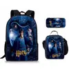 Set de Tres Piezas Mochila Mágica Harry Potter, Mochila, Lonchera, Estuche, Gran Capacidad, Buena Organización, Mochila Escolar Ligera con Protección para la Columna