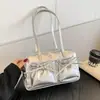 Bolso de Axila Brillante con Pliegues y Lazo de Moda Estilo Coreano 2025 Verano Nuevo Bolso de Hombro Estilo Ballet Bolso para Mujer