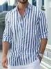 2025 Nova Moda Estação Independente da Amazon Camisa Lel Masculina de Manga Longa Listrada Camisa de Primavera e Outono