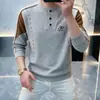 2026 Moda Masculina de Lujo Ligero Estilo Europeo Camiseta de Manga Larga Casual Ajustada Top Básico Maduro