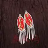 Pendientes Vintage Bordados Hechos a Mano de Estilo Étnico de Moda con Borlas Pequeñas, Joyería de Plata Miao de Yunnan, Color Blanco, Tamaño 41