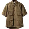Camisa de Manga Curta com Quatro Bolsos Estilo Workwear Americano Estilo Militar Ins Verão Bolso Múltiplo Cáqui Manga Meia Manga para Homens