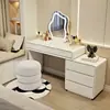Tocador de madera maciza color crema estilo francés, tocador de princesa minimalista moderno para dormitorio con gabinete de cajones integrado