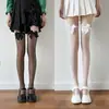Medias de encaje con lazo y liga Sexy Negras Medias Negras Medias Negras de Seda Hasta la Rodilla Pescadora Jk