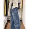 Jeans Reto com Caimento Solto para Mulheres, Novo Estilo de Inverno, Azul Retro Americano, Cintura Média-Baixa, Calças de Perna Larga Estreita Emagrecedoras