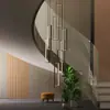 Lámpara de Araña Minimalista para Escalera Moderna Simple Creativa Marco Cuadrado Negro Lámpara Hueca para Villa Sala de Estar Dúplex Lámpara de Araña Grande