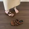 Sandalias de cuña de nicho, Sandalias de punta abierta, Zapatos de mujer, Ropa exterior de verano, Pantuflas de tacón alto con punta cuadrada, Zapatos romanos de playa de diseño