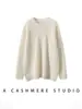 Suéter de Cachemira para Mujer Suelto Perezoso de Punto Suéter Básico Moda Elegante Nuevo Cuello Redondo Suéter de Cachemira de Longitud Media