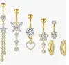 Bestseller transfronterizo del fabricante de joyería: Set de 5 piezas de joyería para piercing corporal, anillo para ombligo en forma de corazón con diamantes, anillo para ombligo, cierre para ombligo