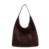 Bolso de mano de gran capacidad de estilo retro minimalista de alta gama para mujer, para el día a día, con un estilo relajado, material de terciopelo suave y cuero, y correa para el hombro