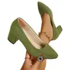 Fornecimento Exclusivo Transfronteiriço de Sapatos de Salto Bloco Quadrados Brancos para Mulheres, Sapatos de Salto Médio para o Trabalho, Tamanho Grande Versátil Estilo Profissional