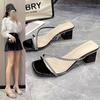 Sandalias Transparentes de Pedrería Famosas en Internet Ropa de Exterior 2025 Nuevas de Primavera y Verano de Doble Uso de Moda Planas de Tacón Grueso Zapatos para Mujer