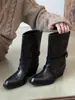 Versión de Cuero Suave 2026 Hebilla de Cinturón Moda Estilo Coreano Nuevo Botas de Motocicleta Zapatos de Mujer Botas de Media Caña Puntiagudas Negras Botas Cómodas para Mujer