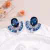 Pendientes de Lujo Ligero Estilo Palacio Retro en Forma de Abanico con Corindón Rojo, Zafiro y Circonita, Pendientes de Diseño de Nicho de Gama Alta para Mujer