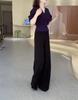 25823 Xin Da Ai Mei Yuan Novo Outono Solto Preguiçoso Gola V Blusa Calça Reta de Cintura Alta Emagrecedor Feminino