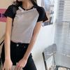Top de Mujer de Manga Corta con Bloques de Color Estilo Coreano de Cintura Alta Tendencia Ins Versátil Estudiante Verano 2026 Nuevo Crop Top Camiseta para Mujer