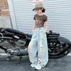 Traje de Jeans Rotos de Verano para Niñas 2025 Nueva Moda Niñas Estilo Coreano Estilo Infantil Mediano y Grande Graffiti Manga Corta