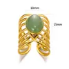 Anillo Turquesa de Moda Estilo Palacio Retro Elegante Chapado en Oro de 18 Quilates Geométrico Diamante Redondo Ojo de Gato Anillo Joyería