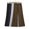 RY266926 Pantalones casuales de estilo americano para mujer, color durazno, que realzan los glúteos, de longitud completa, de cintura alta, con lunares y microcampana.