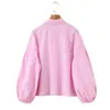 Atacado Verão 2026 Novo Conjunto Feminino Rosa Listrado de Camisa e Calça Estilo Europeu e Americano 26802