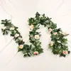Recogiendo Vid de Flor Artificial Verde Rosa Multicabezal Ratán Flor Falsa Flor de Seda Decoración de Ratán para Tubería de Agua Decoración Enrollable para Arco de Boda