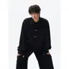 Nova Camisa Masculina Manga Longa com Fecho de Metal Estilo Chinês Tamanho Grande Casual Tendência Jacquard Casual