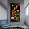 Estilo moderno nuevo chino pintura de lienzo de nueve peces buena suerte koi afortunado sala de estar puerta de entrada pintura decorativa vertical núcleo