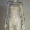 Top Ajustado Transparente con Pedrería y Mangas para Piernas y Brazos Vestido Mini de Malla Transparente Transfronterizo Europeo y Americano