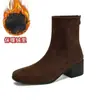 Botines Delgados de Tacón Grueso de Gamuza de Tacón Medio para Mujer 2026 Nuevos Botines Individuales Otoño/Invierno Botas Martin Cálidas con Forro de Terciopelo Botas Elásticas