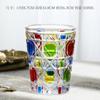 Vaso de whisky con cuadros a rayas de estilo vintage pintado a mano, de vidrio, para el hogar, creativo, de alto valor cromático